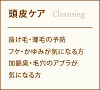 頭皮ケア　抜け毛・薄毛の予防、フケ・かゆみが気になる方、加齢臭・毛穴のアブラが
気になる方