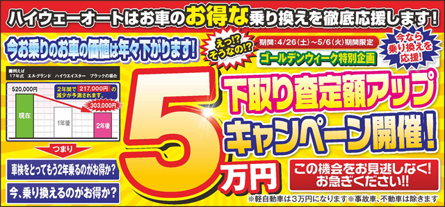 ゴールデンウィーク特別企画 5万円下取り査定額アップキャンペーン